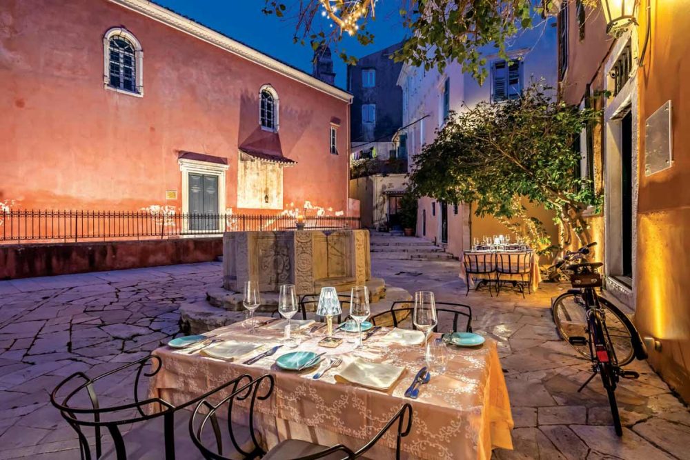 venetian well fine dining restaurant corfu old town exterior kremasti square church 32